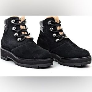 3.1 Phillip Lim Dylan Lace Up Black Suede Leather Hiking Winter Boots Fur Size 6